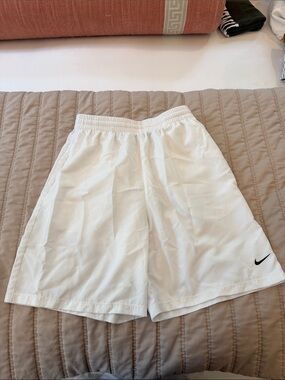 Nike White Athletic Training Shorts with Black Swoosh